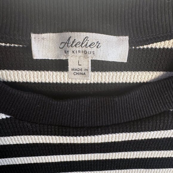 Atelier by Kirious Knit Black + White Striped Cropped Tee Size Large - Picture 3 of 6